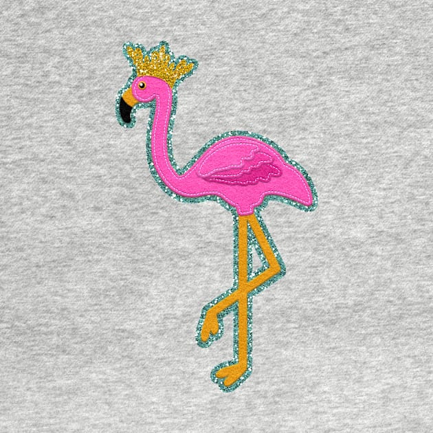 Pink Flamingo Aqua Glitter Border and Gold Crown | Cherie's Art(c)2020 by CheriesArt